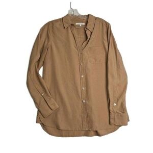 Foxcroft Tan Button Down Long Sleeve Soft Collared Shirt Size 6